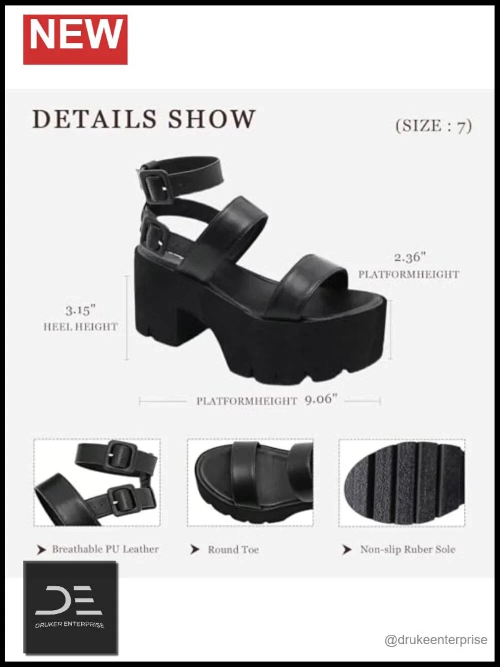 Gothic Platform Sandals Ankle Strap Chunky High Heels Open Toe Slingback